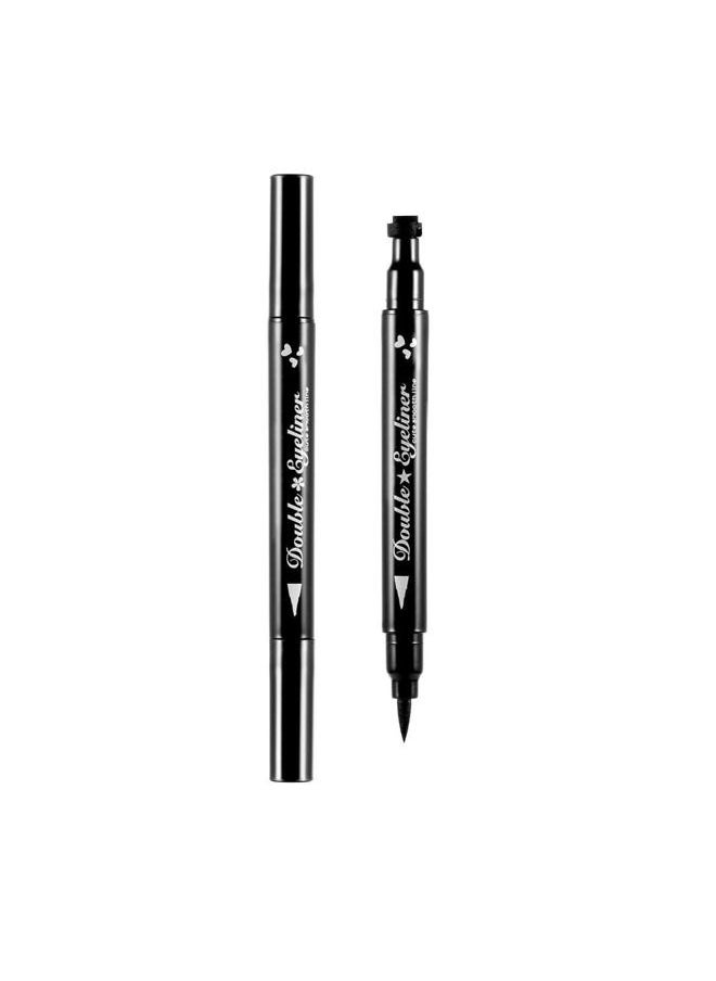 2 in 1 Double-headed Liquid Eyeliner Pen Stamp Super Slim Gel Felt Tip High Pigment Black Waterproof Smudgeproof Long Lasting Makeup Tool(Heart)