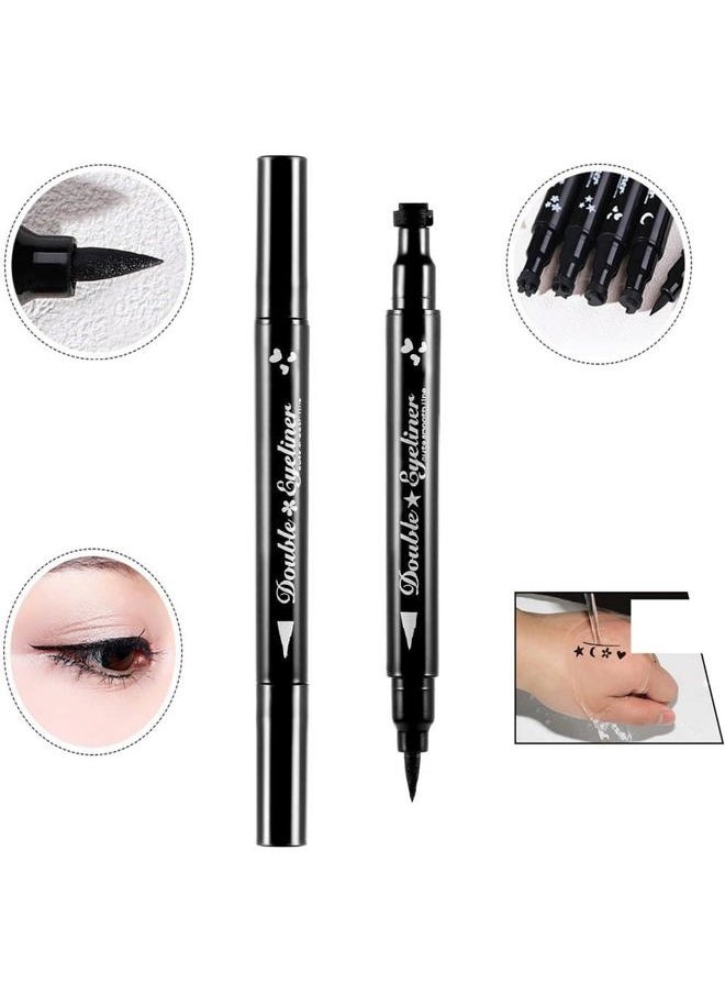 2 in 1 Double-headed Liquid Eyeliner Pen Stamp Super Slim Gel Felt Tip High Pigment Black Waterproof Smudgeproof Long Lasting Makeup Tool(Heart)