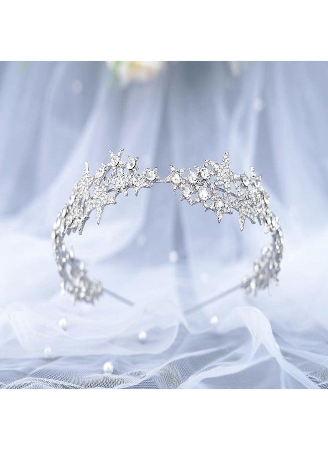 Crystal Headband Silver Wedding Head Bands Jewelry Rhinestone Bride Headpiece for Women(leaf)