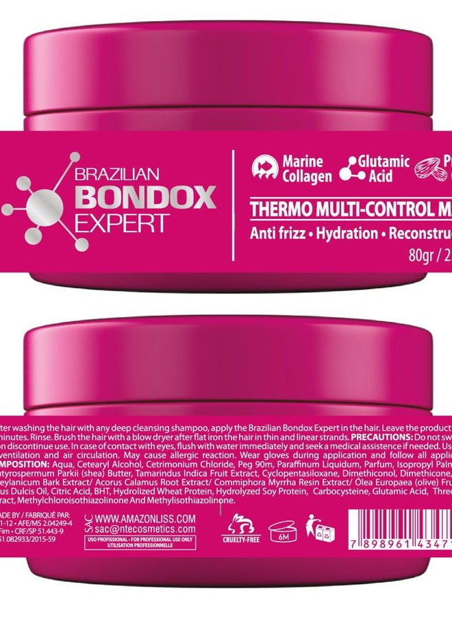 HAIR TREATMENT MASK FOR DAMAGED BRAZILIAN BONDOX 2.82 oz Thermal Activated Mask for Dry Frizzy Hair | Formaldehyde Free Cruelty Free | Results for up to 1-3 months | Almond Oil