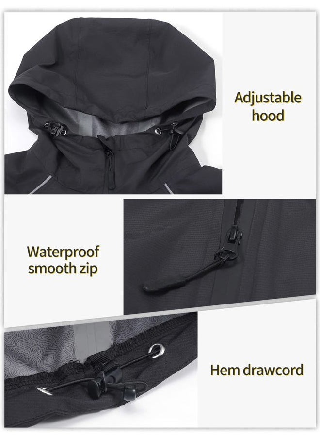 Men's Cycling Rain Jacket Waterproof Cycling Windbreaker Bike Bicycle Jacket Running Hood Rain Coat black Size XX-Large
