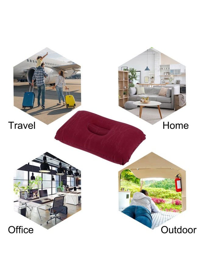 Inflatable Pillow, 4 Pack Ultralight Camping Travel Pillow Desk Rest Neck Support for Hiking Backpacking Office, Wine Red