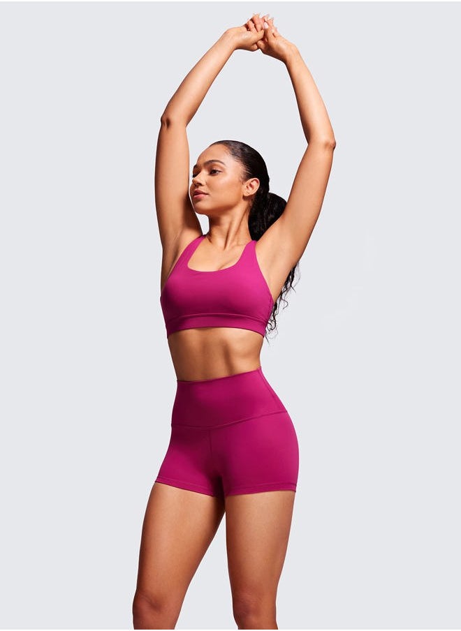 Womens Butterluxe Biker Shorts 2.5 Inches - High Waisted Yoga Workout Running Volleyball Spandex Booty Magenta Purple Large