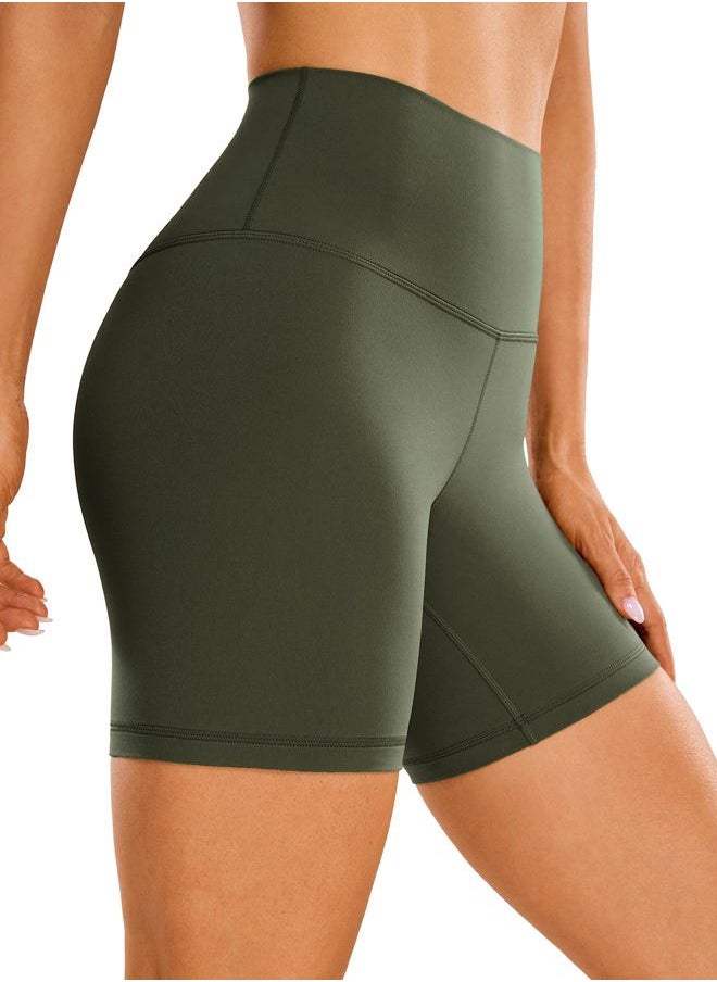 Womens ButterLuxe Biker Shorts 6 Inches - High Waisted Workout Running Volleyball Spandex Yoga Olive Green Medium