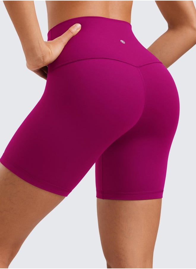 Womens ButterLuxe Biker Shorts 6 Inches - High Waisted Workout Running Volleyball Spandex Yoga Magenta Purple Large