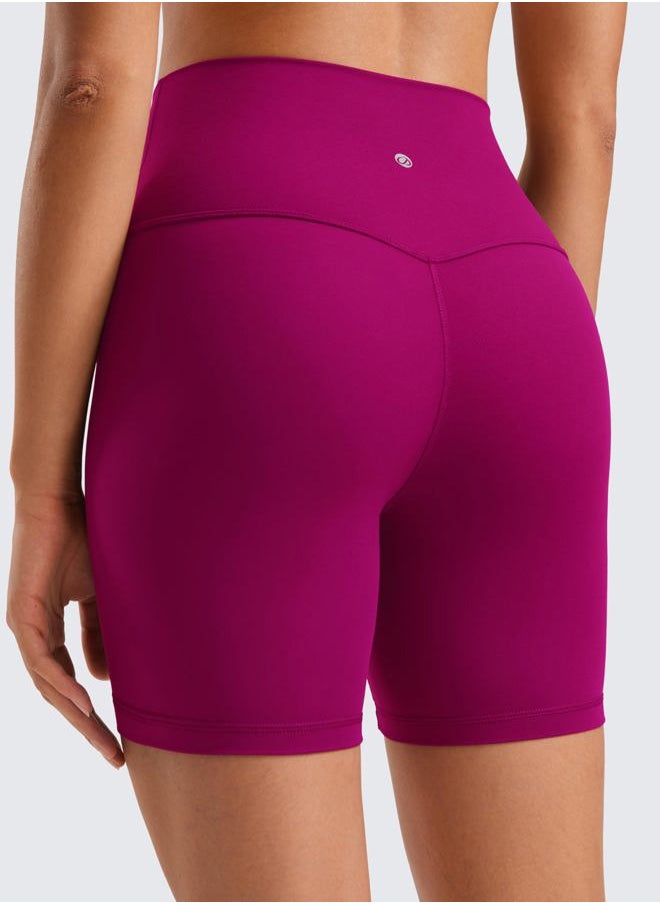 Womens ButterLuxe Biker Shorts 6 Inches - High Waisted Workout Running Volleyball Spandex Yoga Magenta Purple Large