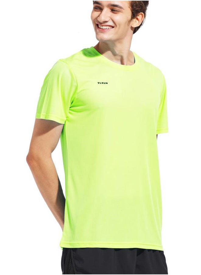 Men's Ultra Lightweight Running Shirts, Dry Fit Marathon Top Tee, Cool Short Sleeve Athletic T-Shirts(Large, Yellow)