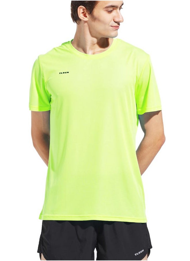 Men's Ultra Lightweight Running Shirts, Dry Fit Marathon Top Tee, Cool Short Sleeve Athletic T-Shirts(Large, Yellow)