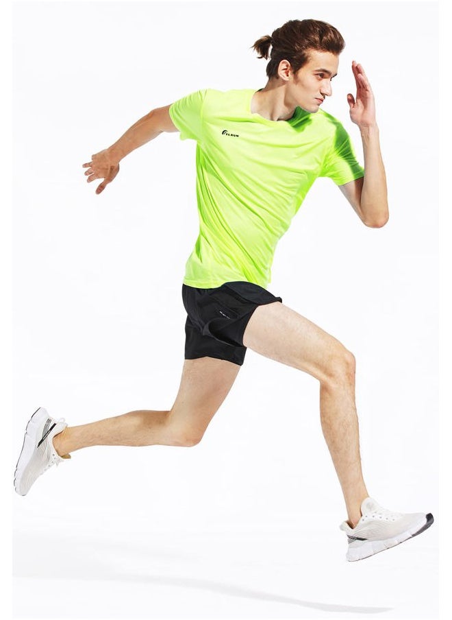Men's Ultra Lightweight Running Shirts, Dry Fit Marathon Top Tee, Cool Short Sleeve Athletic T-Shirts(Large, Yellow)