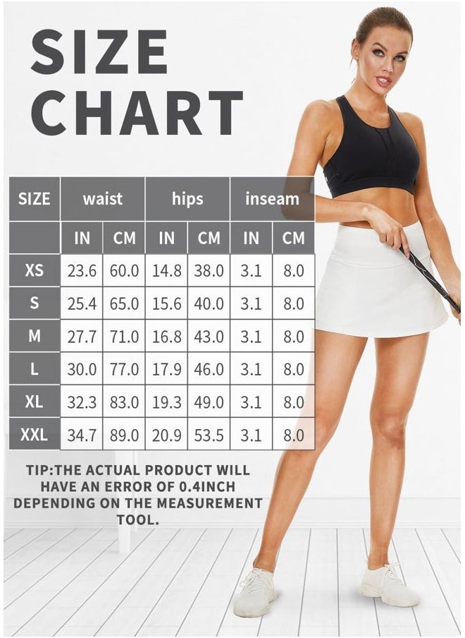 Sarfort Tennis Skirt Women Golf Skort High Waisted Athletic Workout Sports Skirts Shorts Back Pleated Running Pockets, White, XL