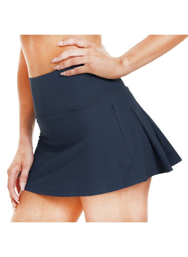 Sarfort Tennis Skirt Women Golf Skort High Waisted Athletic Workout Sports Skirts Shorts Back Pleated Running Pockets, Navy Blue, XXL