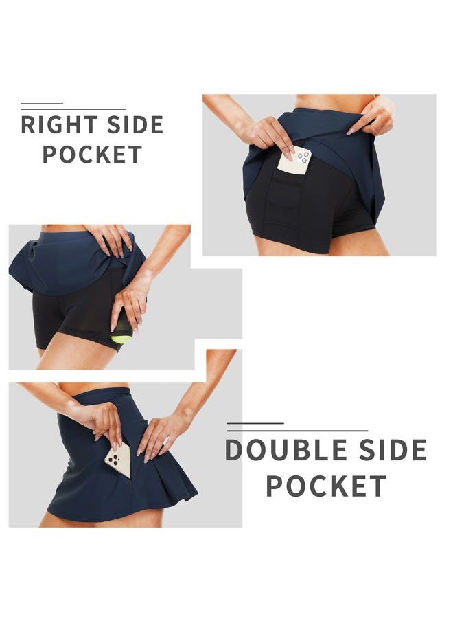 Sarfort Tennis Skirt Women Golf Skort High Waisted Athletic Workout Sports Skirts Shorts Back Pleated Running Pockets, Navy Blue, XXL