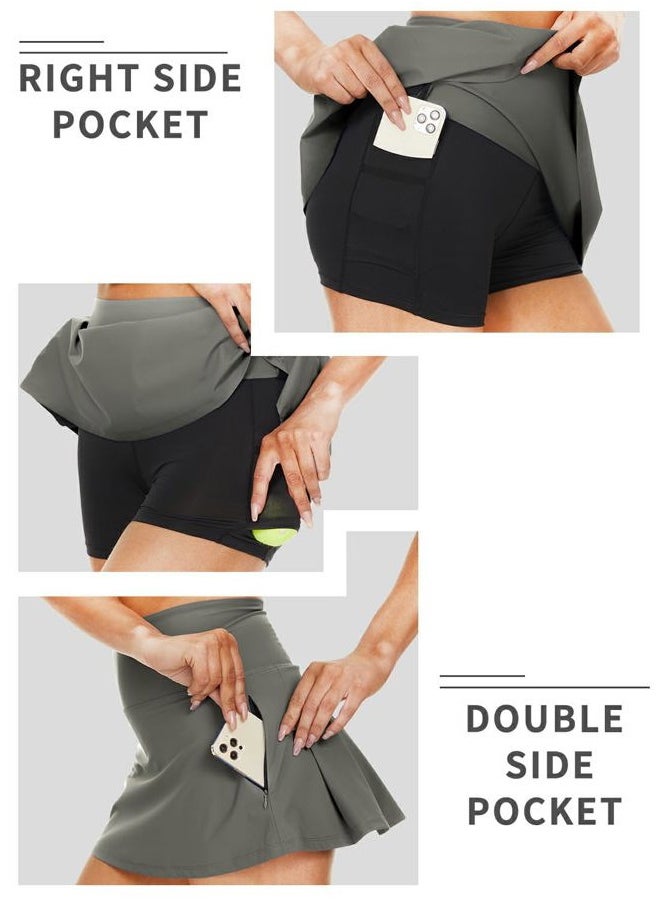 Sarfort Tennis Skirt Women Golf Skort High Waisted Athletic Workout Sports Skirts Shorts Back Pleated Running Pockets, Coffee, XS
