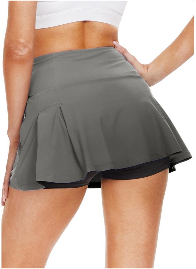 Sarfort Tennis Skirt Women Golf Skort High Waisted Athletic Workout Sports Skirts Shorts Back Pleated Running Pockets, Coffee, XS