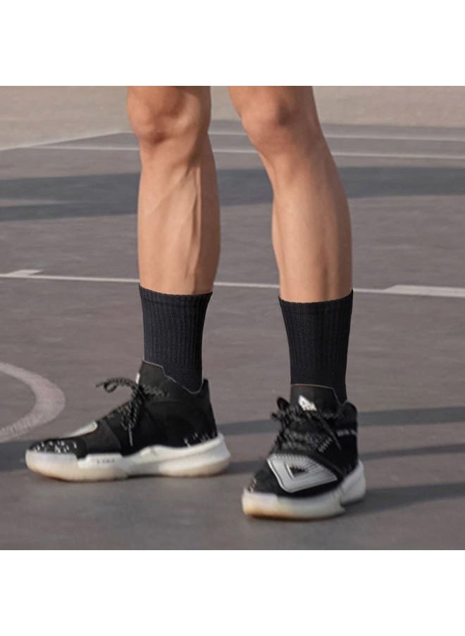 Mens Cushioned Black Cotton Crew Socks For Men Size 9-11, Moisture Wicking Casual Work Everyday Gym Golf Training Athletic Socks, 5 Pairs