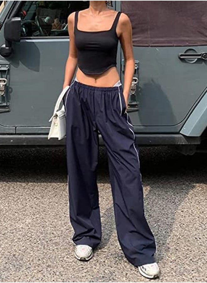 Track Pants Women Baggy Pants Y2k Pants Parachute Pants for Women Y2K Clothing (Navy,XS,X-Small)