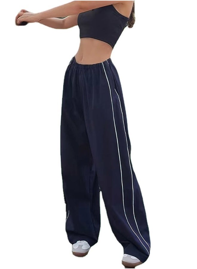 Track Pants Women Baggy Pants Y2k Pants Parachute Pants for Women Y2K Clothing (Navy,XS,X-Small)