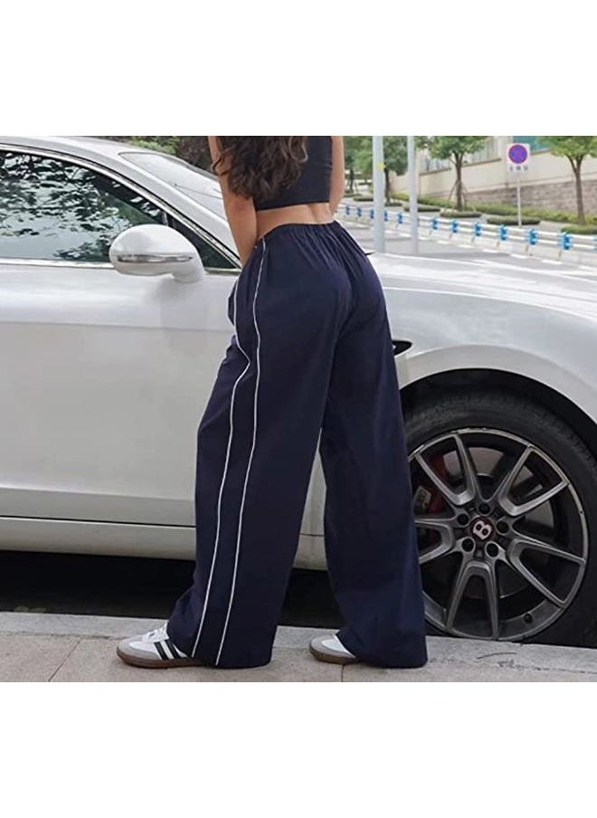 Track Pants Women Baggy Pants Y2k Pants Parachute Pants for Women Y2K Clothing (Navy,XS,X-Small)