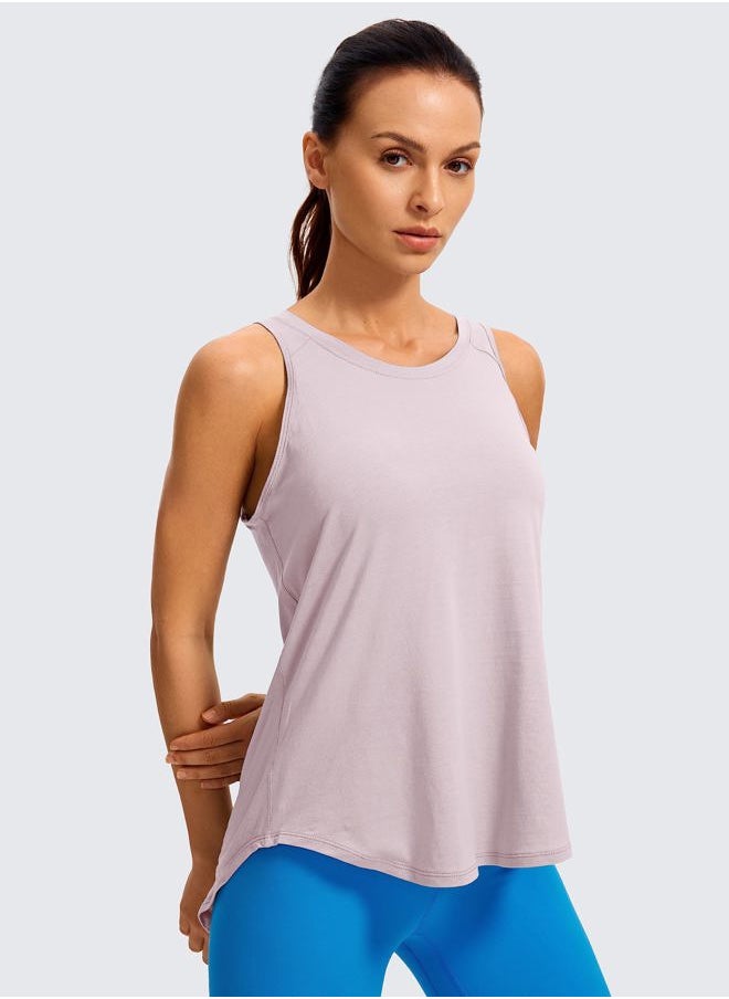 Women's Pima Cotton Workout Tanks Tie Back Sleeveless Shirts Yoga Athletic Open Back Sport Gym Tops Rose Blush Small