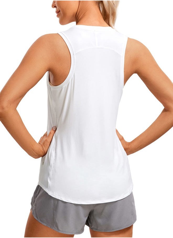 Lightweight Racerback Tank Tops for Women High Neck Workout Athletic Running Sleeveless Shirts White Small