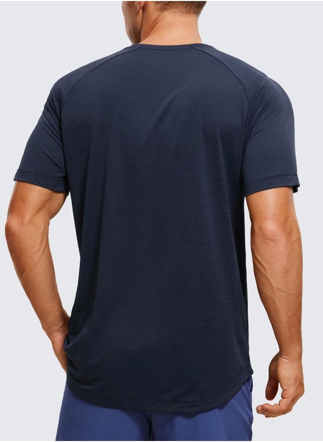 Lightweight Short Sleeve T-Shirt for Men Quick Dry Workout Running Athletic Tee Shirt Tops Navy-Heather X-Large