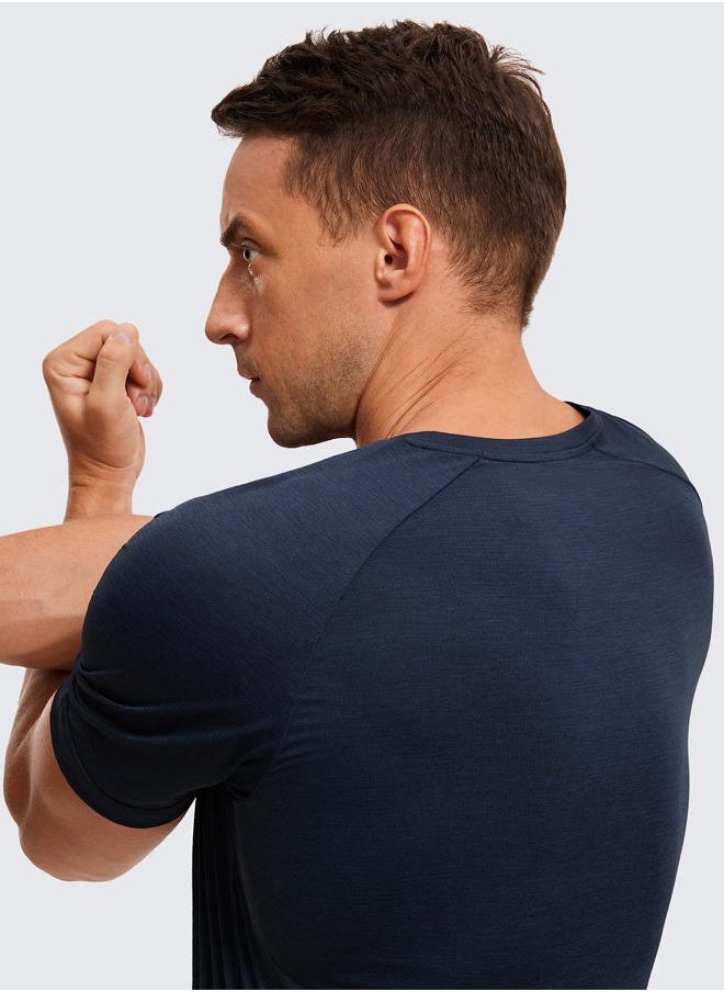 Lightweight Short Sleeve T-Shirt for Men Quick Dry Workout Running Athletic Tee Shirt Tops Navy-Heather X-Large