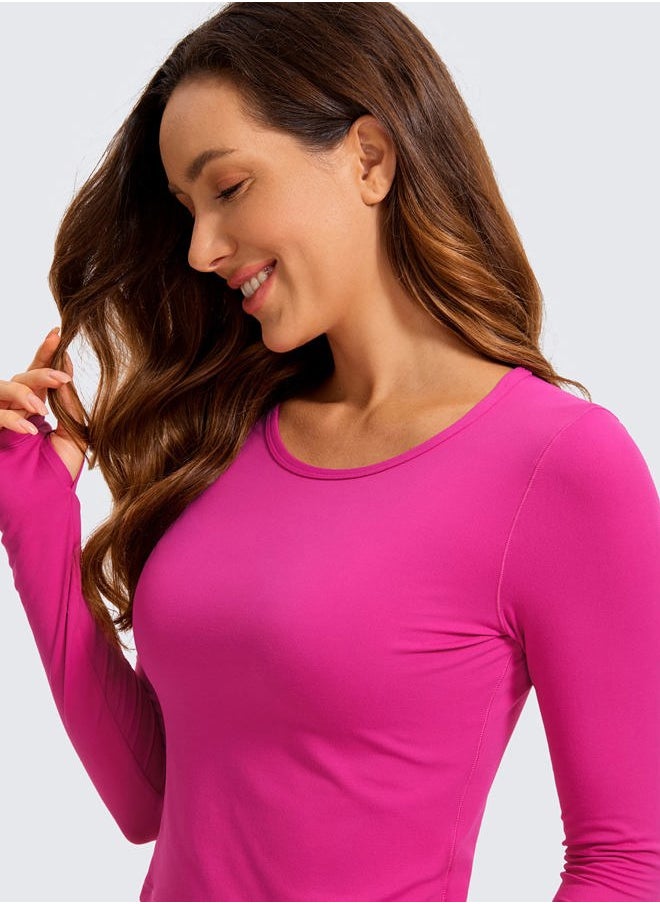 Long Sleeve Crop Tops for Women Workout Cropped T-Shirts Yoga Slim Fit Athletic Gym Shirts with Thumb Hole Hibiscus Purple Medium