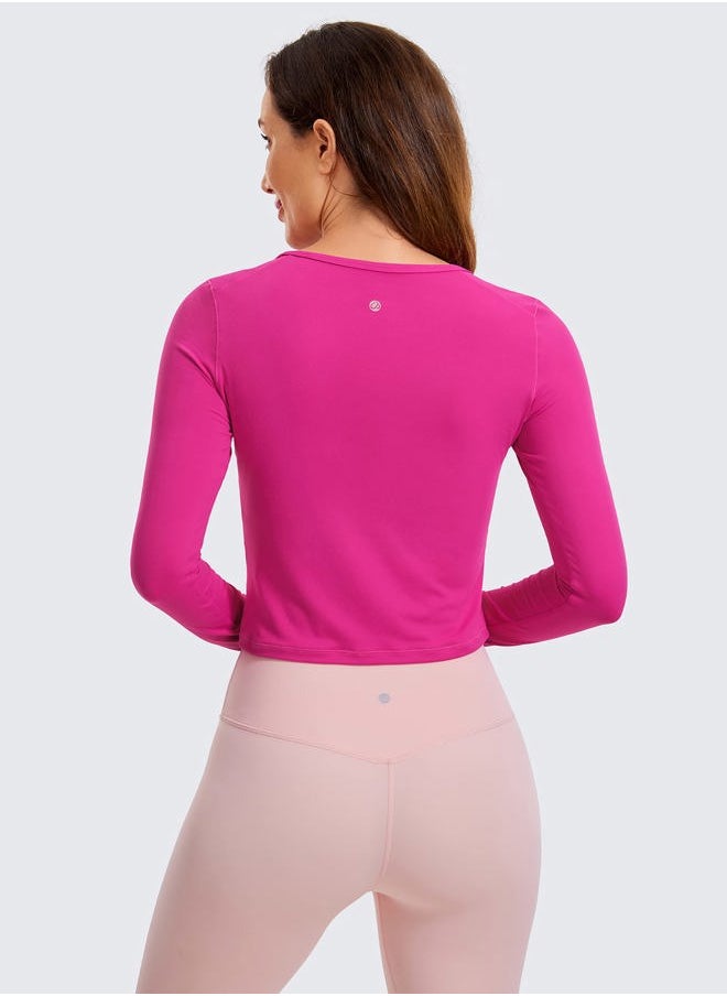 Long Sleeve Crop Tops for Women Workout Cropped T-Shirts Yoga Slim Fit Athletic Gym Shirts with Thumb Hole Hibiscus Purple Large