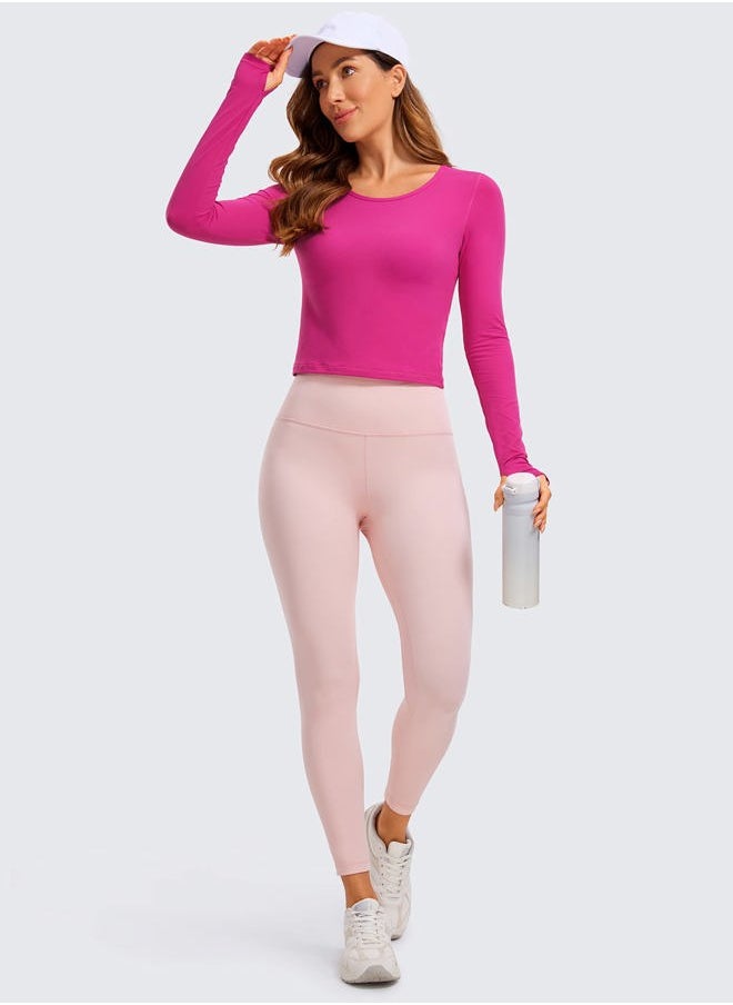 Long Sleeve Crop Tops for Women Workout Cropped T-Shirts Yoga Slim Fit Athletic Gym Shirts with Thumb Hole Hibiscus Purple Large