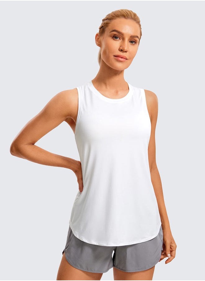 Lightweight Racerback Tank Tops for Women High Neck Workout Athletic Running Sleeveless Shirts White Large