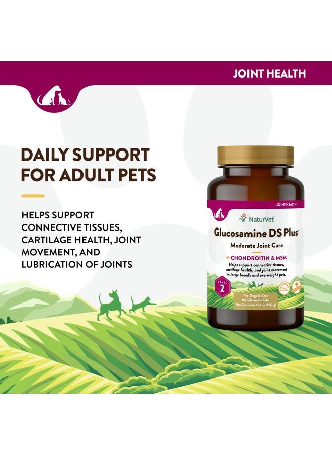 Glucosamine DS Plus Level 2 Moderate Care Joint Support Supplement for Dogs and Cats, Chewable Tablets Time Release, Made in The USA, 60 Count