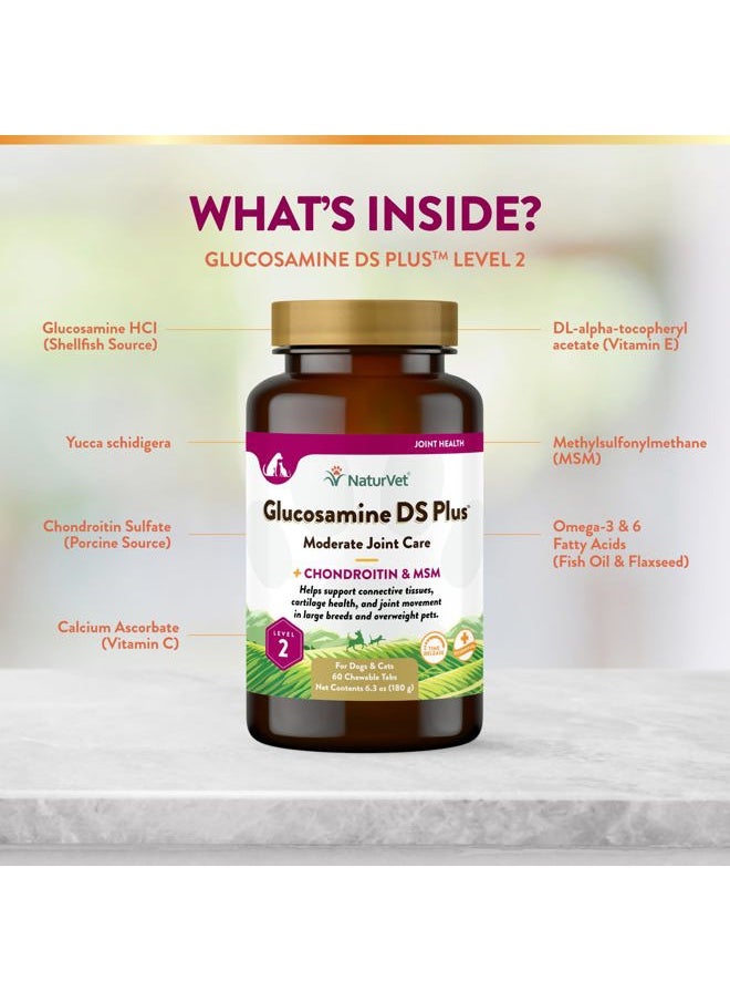 Glucosamine DS Plus Level 2 Moderate Care Joint Support Supplement for Dogs and Cats, Chewable Tablets Time Release, Made in The USA, 60 Count