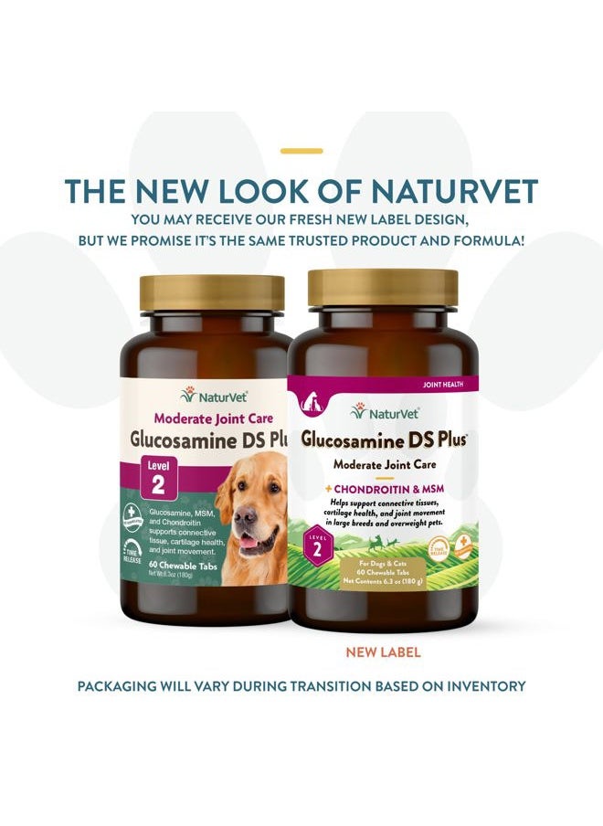 Glucosamine DS Plus Level 2 Moderate Care Joint Support Supplement for Dogs and Cats, Chewable Tablets Time Release, Made in The USA, 60 Count