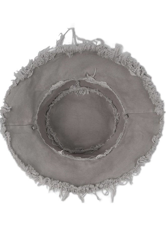 Extra Big Floppy Bucket Sun Hat,Frayed Foldable Bucket Hats,Trendy UV Fishing Hat for Big Heads Gray