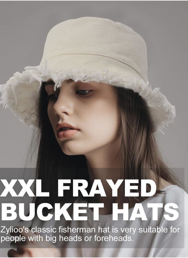 Little Size Fringe Bucket Sun Hats,Tassel Summer Hats with Chin Strap,Packable Outdoor Travel Beach Hat for Outdoor Beige