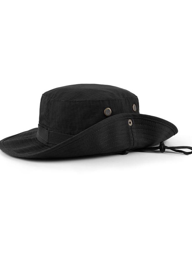 Large Wide Brim Safari Sun Hats,Big Head Summer Fishing Hats,UV Outdoor Military Hats with Adjustable String Black