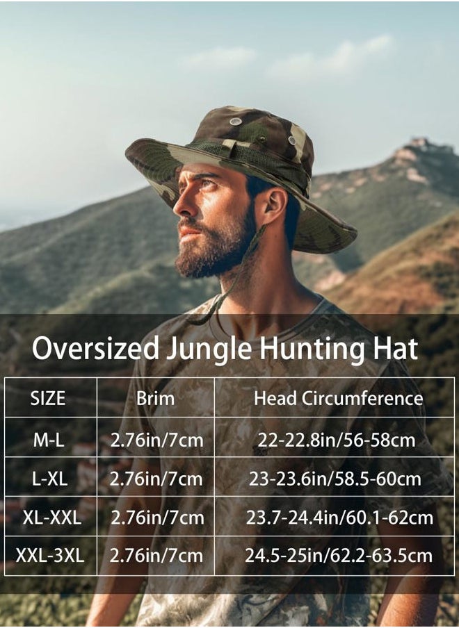 Large Wide Brim Safari Sun Hats,Big Head Summer Fishing Hats,UV Outdoor Military Hats with Adjustable String Black