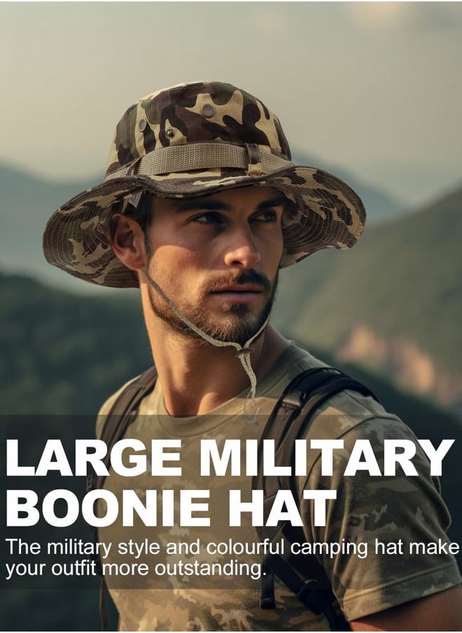 Large Wide Brim Safari Sun Hats,Big Head Summer Fishing Hats,UV Outdoor Military Hats with Adjustable String Black