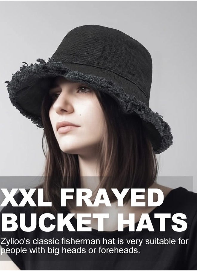 Stylish Tassel Floppy Bucket Sun Hats,UV Frayed Fishing Hats with Chin Strap,Breathable Fringe Sunblock Travel Hats Gray
