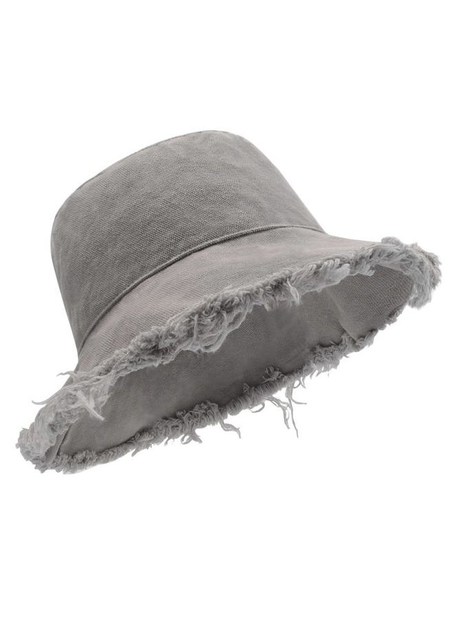 XXL Oversized Frayed Bucket Sun Hat,Adjustable Fashion Travel Bucket Hats,Outdoor Beach Hats for Big Heads 24