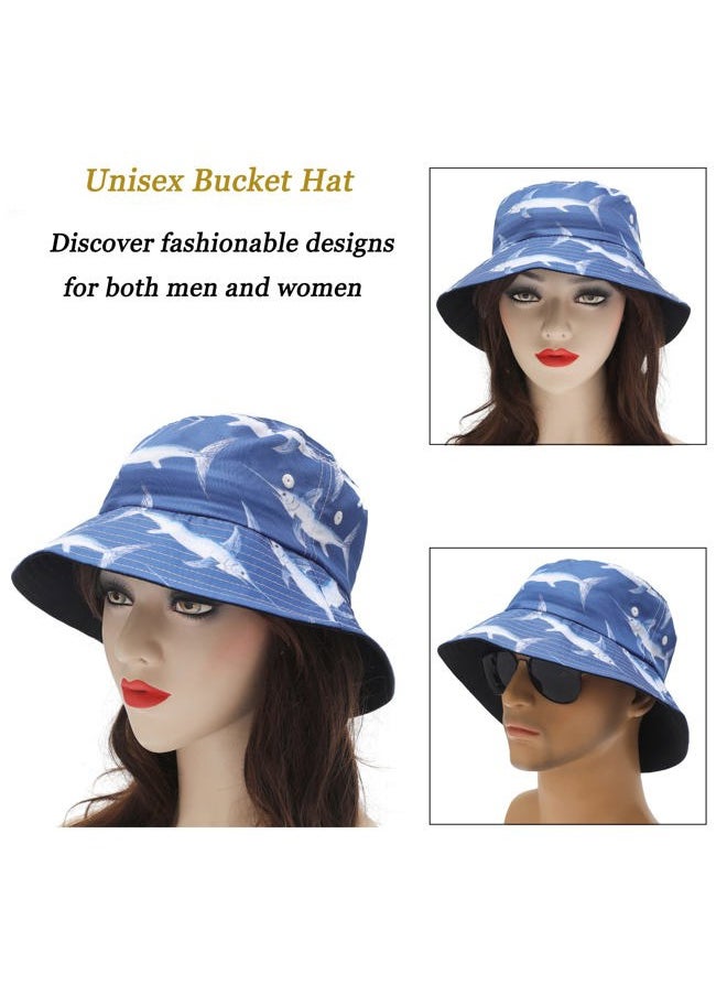 Unisex Cute Animal Print Travel Bucket Hat Summer Fisherman Cap (Swordfish Navy)