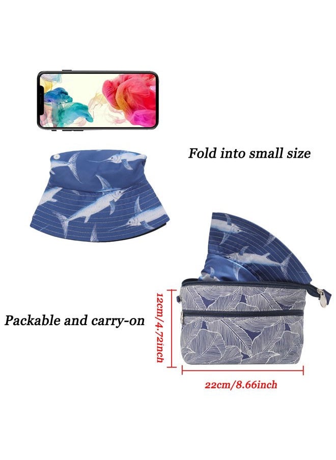 Unisex Cute Animal Print Travel Bucket Hat Summer Fisherman Cap (Swordfish Navy)