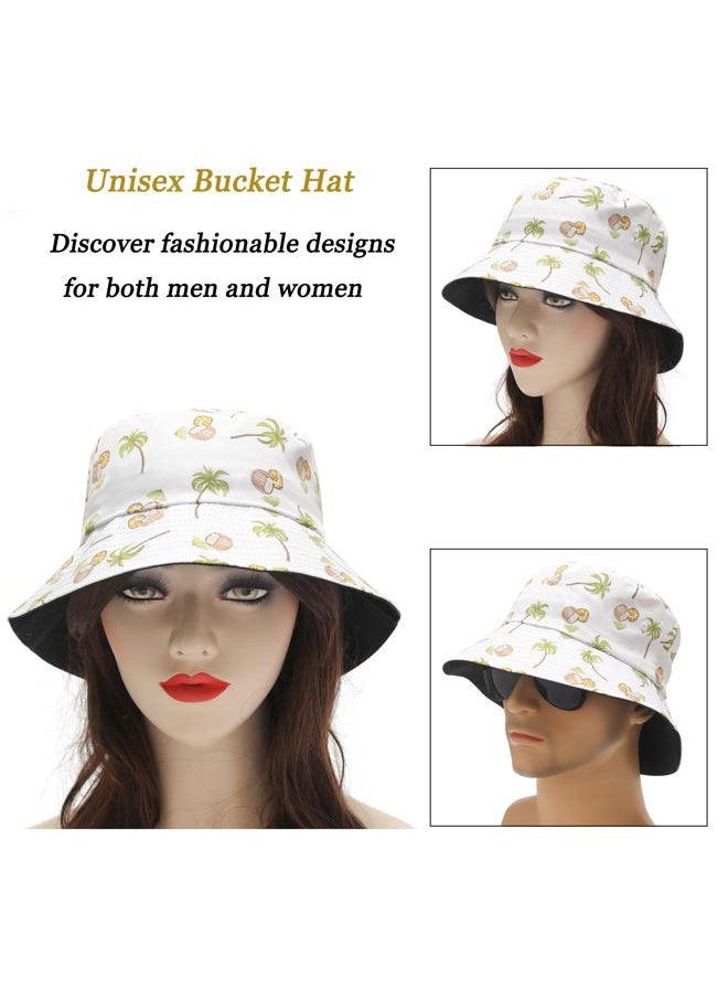 Unisex Cute Print Bucket Hat Summer Travel Fisherman Cap for Women Men Teens (Coconut White)