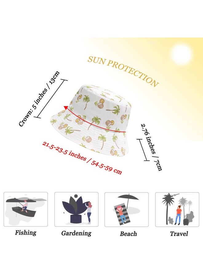 Unisex Cute Print Bucket Hat Summer Travel Fisherman Cap for Women Men Teens (Coconut White)