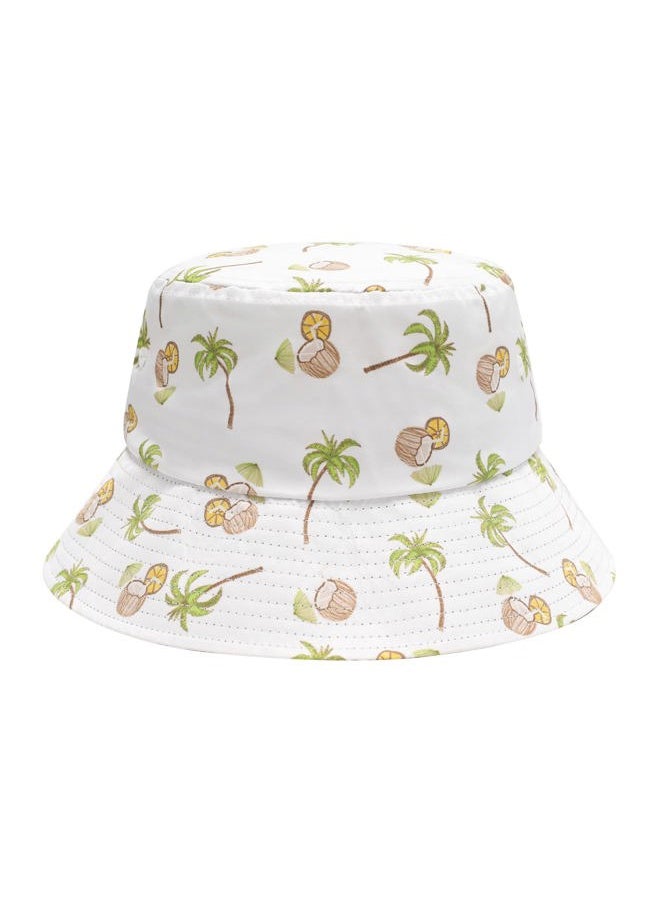 Unisex Cute Print Bucket Hat Summer Travel Fisherman Cap for Women Men Teens (Coconut White)