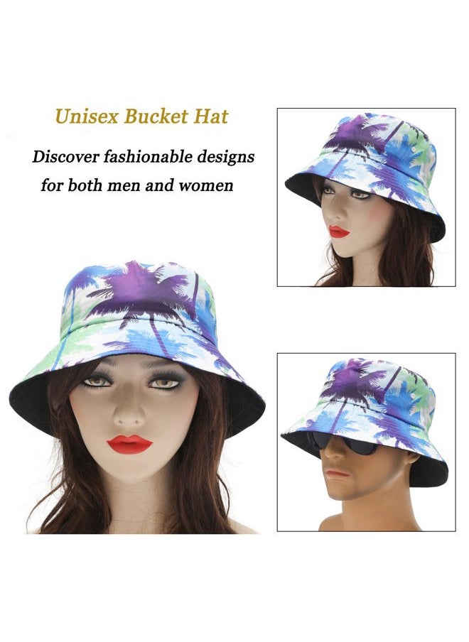 Unisex Cute Print Bucket Hat Summer Travel Fisherman Cap for Women Men Teens (Palm Tree Print)