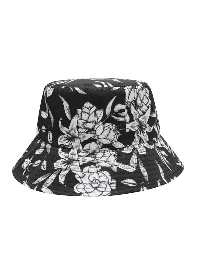 Unisex Cute Animal Print Travel Bucket Hat Summer Fisherman Cap (Black and White Flowers)