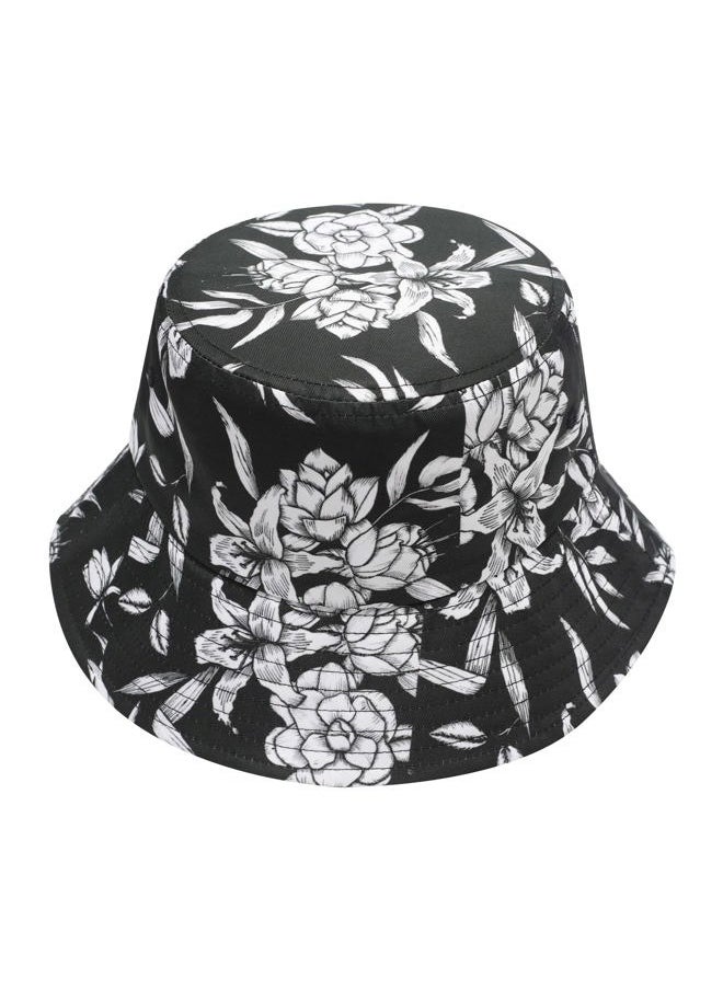 Unisex Cute Animal Print Travel Bucket Hat Summer Fisherman Cap (Black and White Flowers)