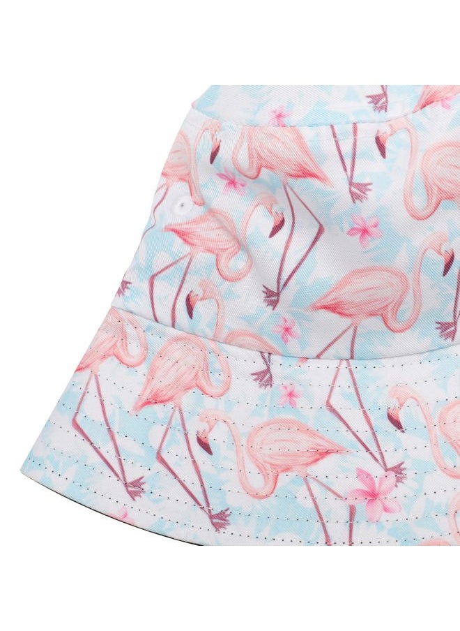 Unisex Cute Animal Print Travel Bucket Hat Summer Fisherman Cap (Flamingo Pastel Blue)