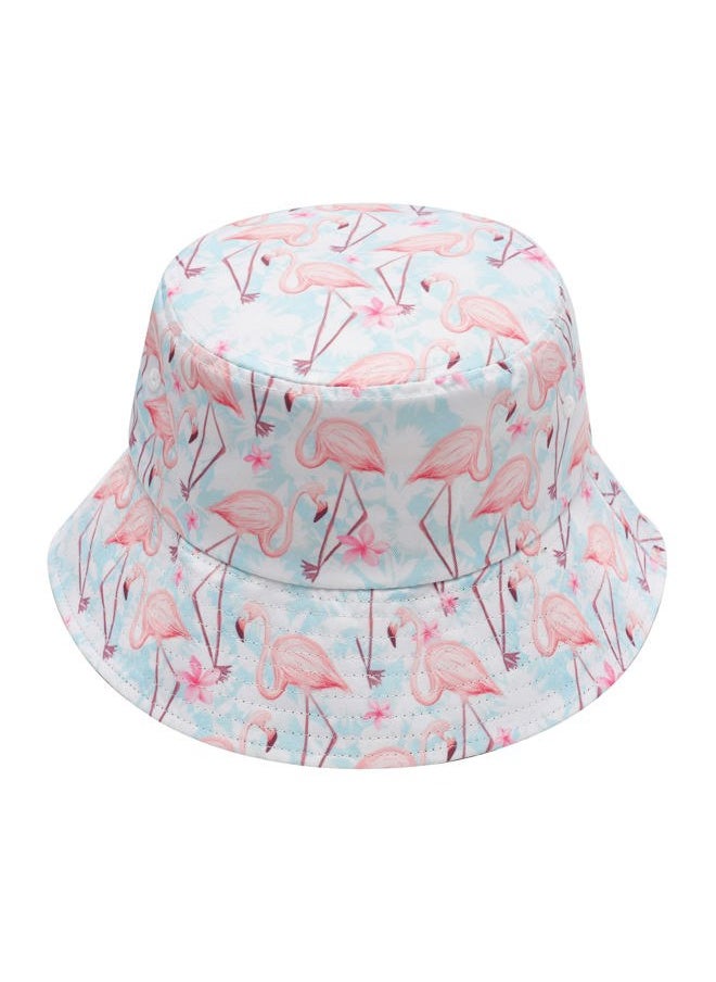 Unisex Cute Animal Print Travel Bucket Hat Summer Fisherman Cap (Flamingo Pastel Blue)